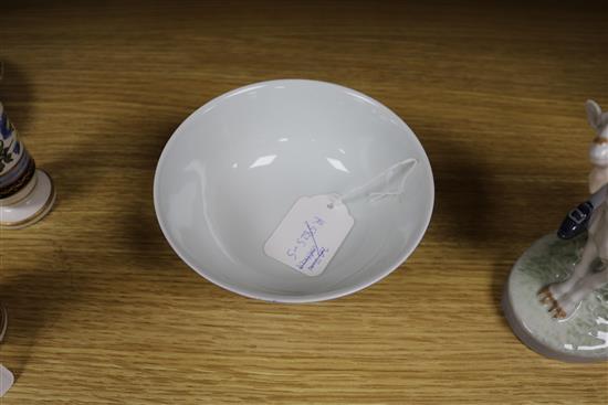 A Chinese blue ground prunus and blackbird bowl, bearing Qianlong mark to the base, diameter 14cm
